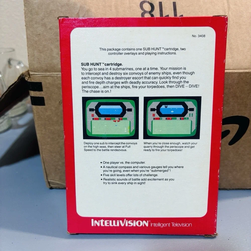 Sub Hunt Intellivision 1982 Video Game in Box with Manual Very Clean